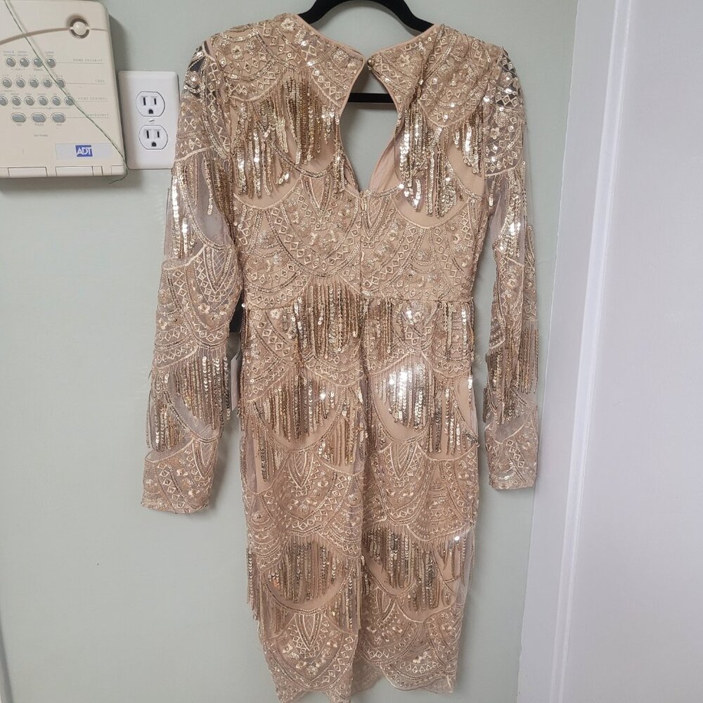 Lulu's Awe-Inspiring Gold Embroidered Sequin Midi Dress Size Small NWT - Picture 6 of 10
